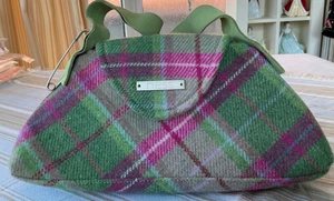 Ness Tartan Handtasche grün rosa rot creme hellblau mit rot & orange Futter - Bild 1 von 11