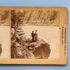 Stereoview Card 3D Real Photo C1880 Niagara Glen Canada Victorian Fashion Pose - Picture 1 of 3