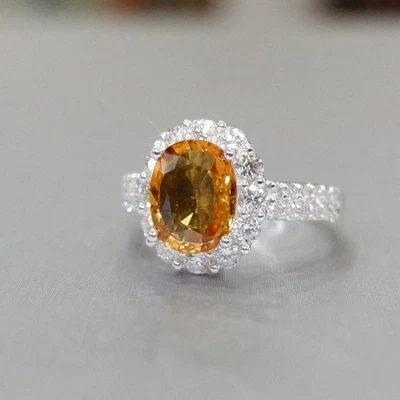 Anello donna in oro bianco 14 carati con diamanti zaffiro giallo naturale 3... - Immagine 1 di 4
