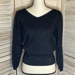 Jumper 1234 Black Multi Color Metallic Shimmer Double V Neck Cashmere Sweater S - Picture 1 of 8