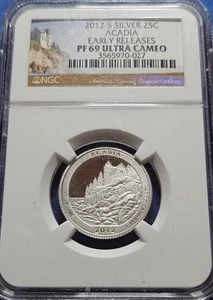 A 2012 S Silver Acadia National Park quarter NGC PF69 Ultra Cameo Early Releases - Picture 1 of 2
