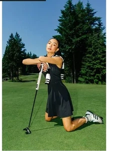 Abito da golf Jordan nuovo con etichette per tutti nero con bordo bianco colletto firma logo $149 M - Foto 1 di 16
