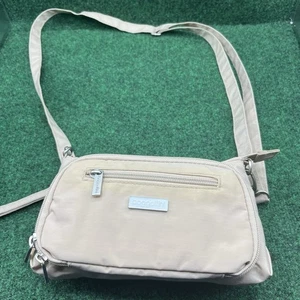 Baggallini Crossbody Shoulder Bag Beige w/ Pink Interior Travel Purse Organizer - Picture 1 of 9