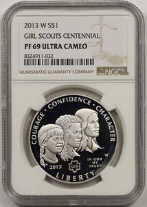2013-W Girl Scouts Centennial $1 NGC PF69UCAM Modern Commemorative Silver Dollar - Picture 1 of 4
