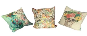 3 Federkissen Totenköpfe Festival Tote Rosen Affen 20x20 Goth Rock Biker Deko - Bild 1 von 6