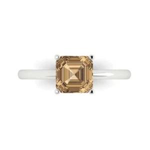 14K White Gold Solitaire Engagement Ring, 1.5 ctw Simulated Champagne Diamond - Picture 1 of 11