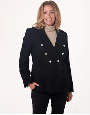 Dennis Basso Solid Boucle Blazer Black Reg 12 A381941 - Image 1 of 4