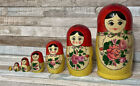 Russian Semenov Nesting doll Matryoshka 7 PC Hand Painted 6.75? Traditional Red