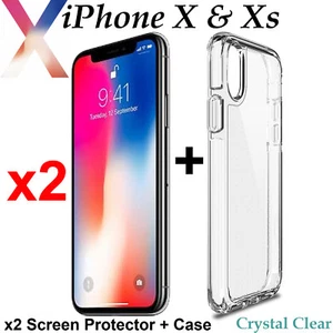 For Apple iPhone X Xs clear case cover and 2 pc Soft front screen protector Film - Picture 1 of 7