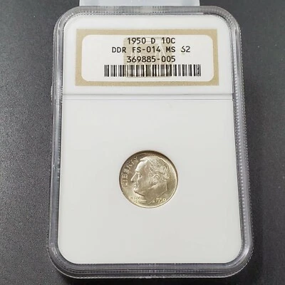 1950 D Roosevelt Dime Silver Coin NGC MS62 FS-801 (014) - Image 1 of 4