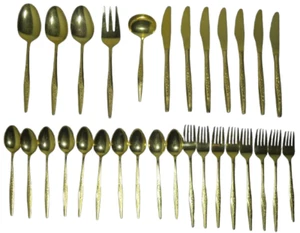 Golden Bouquet Electroplated Gold Flatware  30 Pieces ✅ - Picture 1 of 11