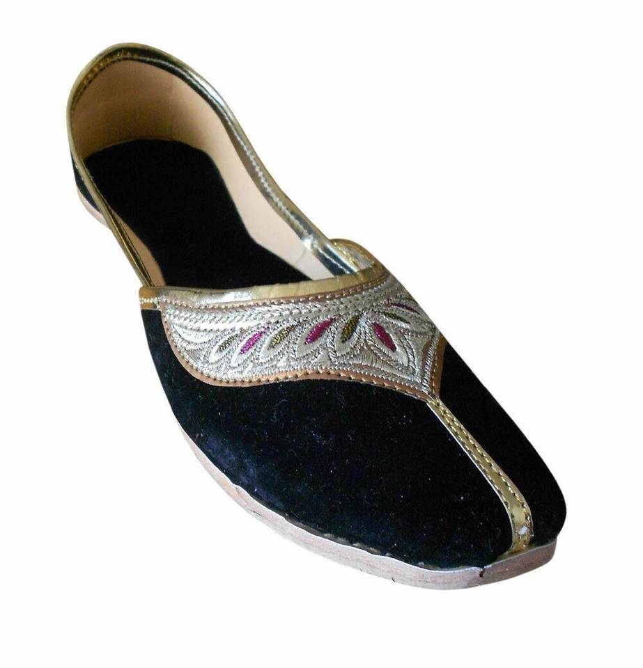 Женские повседневные туфли кожаные ручной работы индийские джутти балетные моджарии черные размер США 8 - Изображение 1 из 4