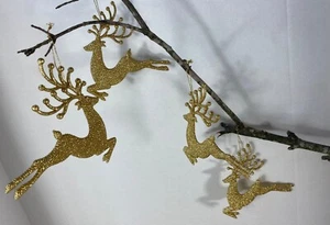 Vintage MCM Gold Textured Reindeer In Flight Medium Weight Christmas Ornaments - Picture 1 of 6