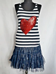 AUTHENTIC DESIGUAL POP ART LOGO BEADS HEARTS COTTON BLEND GIRLS DRESS-SIZE:11/12 - Picture 1 of 7