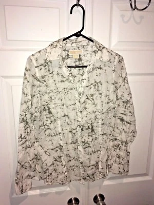 MICHAEL KORS 女式上衣 8 码纽扣衬衫黑色白色休闲扎染棉 — 第 1/3 张图片