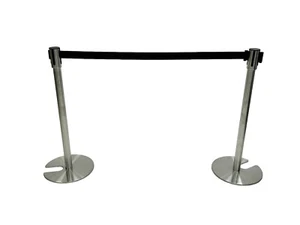 Stainless Steel Stretch Barriers with Black Webbing, Social Distance Queues X2 - Picture 1 of 8