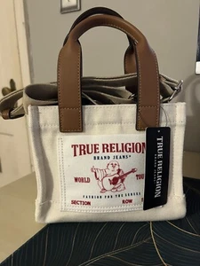 True Religion Mini Logo Tote Bag -TNFB0037- Natural NWT - Picture 1 of 5