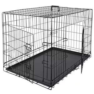 Gabbia pieghevole per animali domestici 36" gabbia pieghevole per cani 2 porte con vassoio cassetta di sicurezza interna per animali domestici - Foto 1 di 11