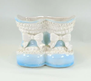 COPPIA SCARPE BAMBINO vintage ceramica ragazzo fioriera asilo Giappone #5938 primi anni 70 blu - Foto 1 di 6
