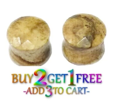 Par de tapones de piedra picasso de jaspe facetado de 8 g-25 mm medidores de doble llamarada 1178 Foto 1 de 2