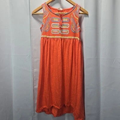 Crazy 8 Girls XL (14) Sleeveless Sundress Orange Tribal Hi Low Knee Length - Image 1 of 4