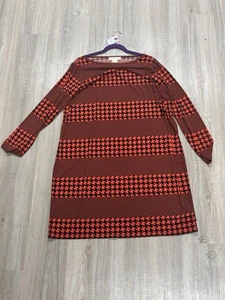 Michael Kors Long Sleeve Shift Dress Red Diamond Stretch Women's 2X - Picture 1 of 3