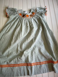 Girls Lil Cactus Size 6 Smocked Thanksgiving Dress pumpkin turkeys blue orange - Picture 1 of 3