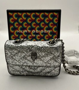 Kurt Geiger Women's Quilted Micro Kensington Crossbody Bag In Silver Glitter - Picture 1 of 4