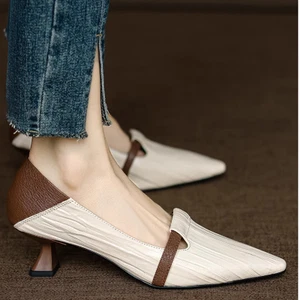 Women's French Kitten Heels Thin Heel Pump Pointed Toe Shoes Office OL Slip On - Picture 1 of 16
