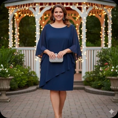 MSK 女式海军蓝串珠领叠层连衣裙加 20W 正式派对新品 — 第 1/4 张图片