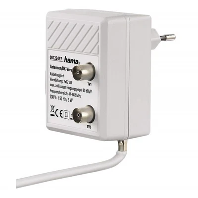 Hama Verteiler 2-Fach Verteil-Verstärker Antenne DVB-C Digital Kabel TV DVB-T2 - Bild 1 von 2