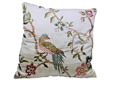 Martha Stewart Throw Pillow Embroidered Peacock and Floral Multicolored 15"x 15" - Image 1 of 4