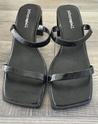 Sandalias Jeffrey Campbell negras de charol con tiras de tacón bloque para mujer talla 8” Foto 1 de 4