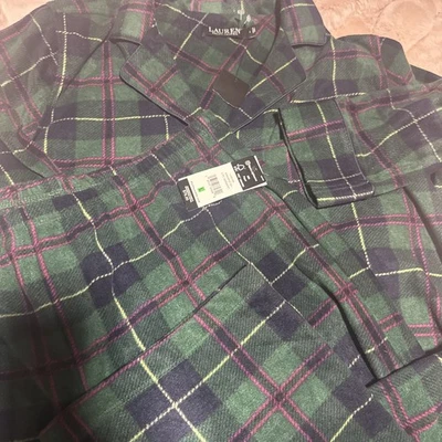 Conjunto de pijama polar estampado Lauren Ralph Lauren para mujer verde a cuadros talla grande nuevo con etiquetas Foto 1 de 4