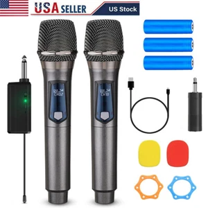 Set Sistema Microfonico Wireless Pro UHF Doppio Portatile Ricaricabile Karaoke Regalo - Foto 1 di 10