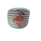 Pink Flamingo Floor Pouf/Foot Rest Turquoise And White Striped With Pink Flaming
