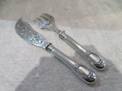 Gorgeous 1900 French 950 silver handles 2p fish serving set st LXVI E Puiforcat - Image 1 of 4