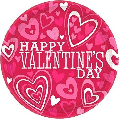 Valentine Party Red Hearts Holiday Valentine's Day Party 7" Paper Dessert Plates - Image 1 of 1