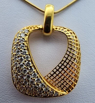 18k .750 Gold YG .48 ctw Diamond Mesh Heart Fold Valentine Pendant Au 22153 - Image 1 of 4
