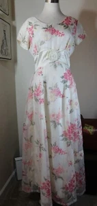 Vintage 60's Woman's Chiffon Floral Print Bold Gown Short Sleeved Size 12 - Picture 1 of 20