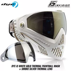 Dye i5 Thermo Anti-Beschlag Paintball Maske Brille - weiß/gold + rauchsilberne Linse - Bild 1 von 1