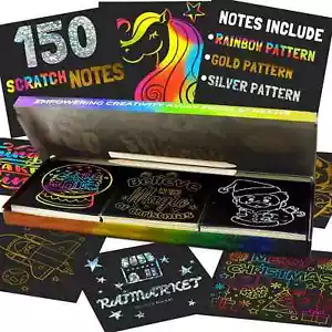 Raimarket Rainbow Scratch Art for Kids 150 Mini Scratch Notes, Perfect Birthday - Picture 1 of 2