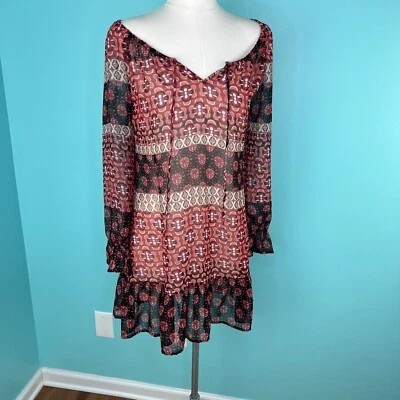 Блузка American Rag Cie Top S шелковистая полупрозрачная геометрическая богемная туника б/у в отличном состоянии - Изображение 1 из 4