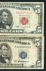 ((two Notes)) $5 1953 / 1963 United States Note / Silver Certificate Currency