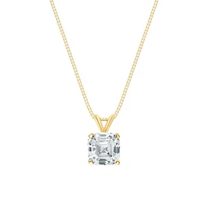 Collana IGI F/VVS 2 Ct Asscher Lab Creata Diamanti Coltivati Oro Giallo Massiccio 14K - Foto 1 di 3