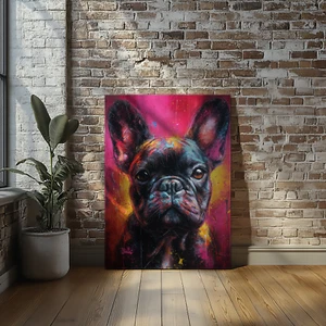 Arte de pared abstracto de lienzo de bulldog francés brillante colorido retrato de perro pintura - Imagen 1 de 21