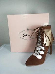 M & L Women’s Booties Brown Laceup Mesh, Pointed-toe Fashion Size 6.5 "acorn" - Picture 1 of 4