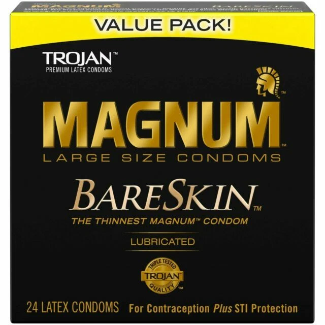 Trojan Magnum Bareskin Large Size Premium Quality Latex Condoms - 24 Count