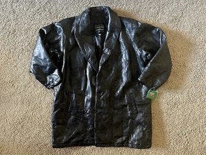 Size XXL - Vintage Black Leather Trench Coat Jacket Giovani Navarre New No Belt - Picture 1 of 8
