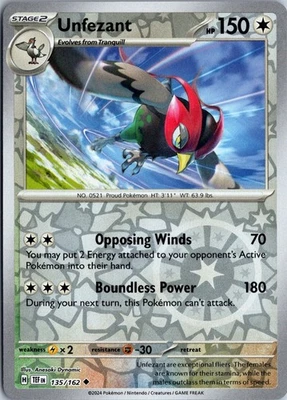 Unfezant - SV05: Temporal Forces #135/162 Reverse Holo Uncommon - Image 1 of 2